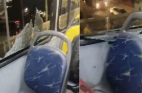 Um ônibus que fazia trajeto entre Santos e Praia Grande foi atacado com pedras por um grupo na noite de quarta-feira (23)