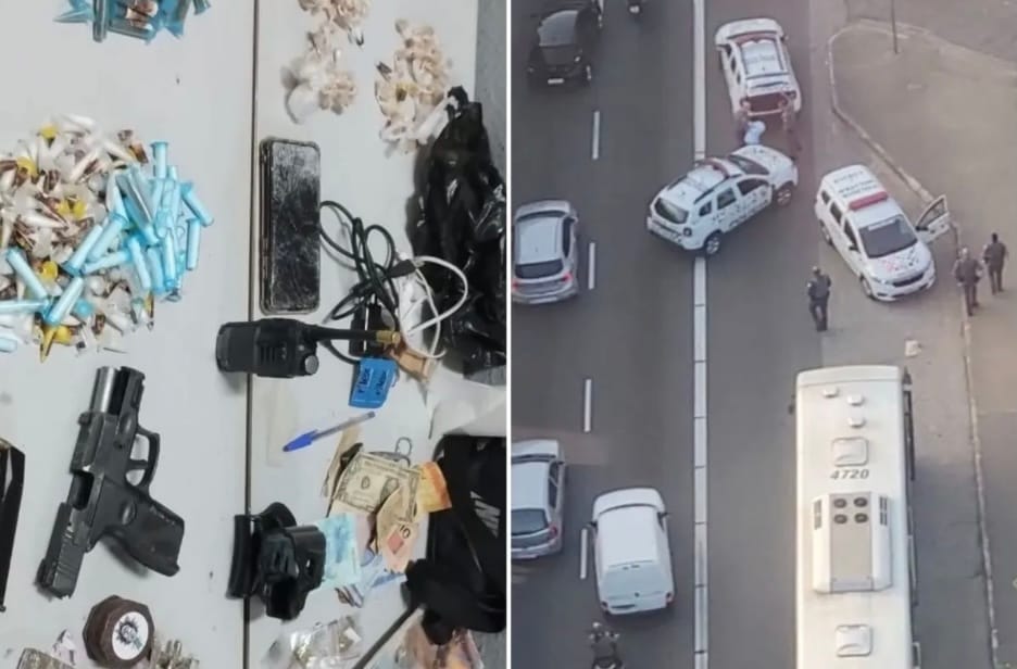 Drogas, vestimentas e uma pistola estavam entre os pertences do suspeito