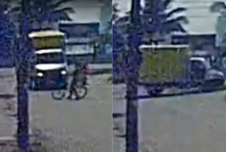 As imagens flagraram quatro homens em bicicletas cercando o veículo