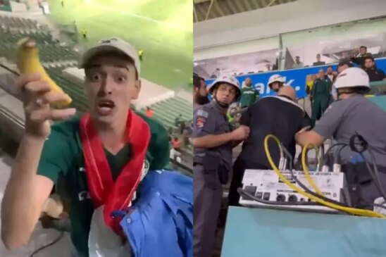 Em um dos vídeos publicados nas redes sociais, um torcedor aparece com uma banana na mão afirmando que "foi o careca" quem atirou a fruta nele, chamando-o de "macaco"Em um dos vídeos publicados nas redes sociais, um torcedor aparece com uma banana na mão