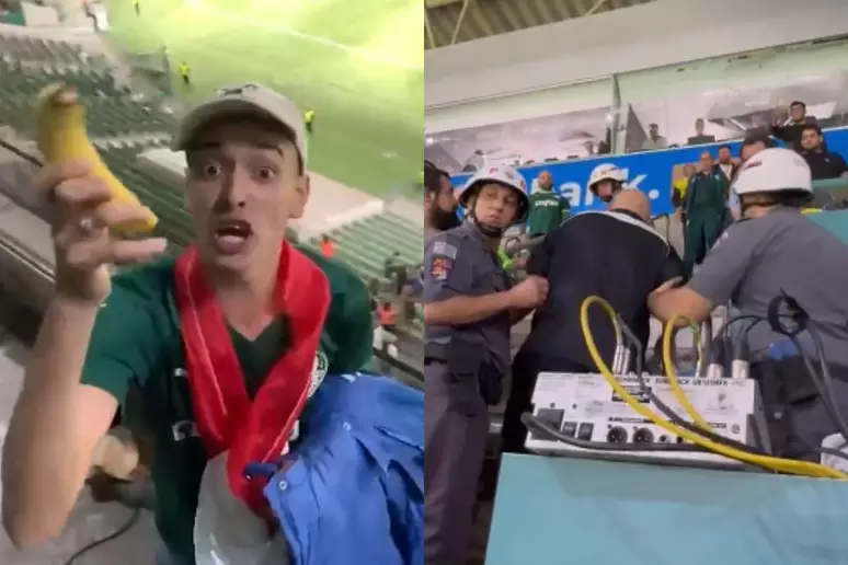 Em um dos vídeos publicados nas redes sociais, um torcedor aparece com uma banana na mão afirmando que "foi o careca" quem atirou a fruta nele, chamando-o de "macaco"Em um dos vídeos publicados nas redes sociais, um torcedor aparece com uma banana na mão