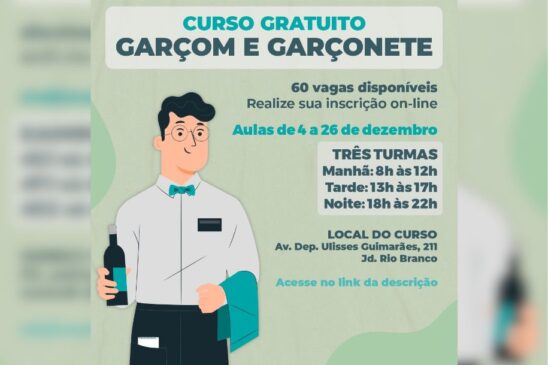 Aulas têm início no dia 4/12 e término em 26/12, divididas em três turmas com 20 vagas cada