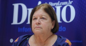 Raquel Chini, prefeita de Praia Grande, no estúdio do Diário do Litoral
