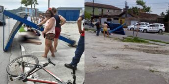 A estrutura de um ponto de ônibus despencou em cima de uma mulher que aguardava o transporte público
