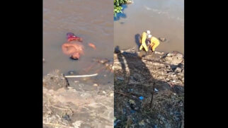 O vídeo mostra o homem sem camisa boiando no rio, levantando a especulação de um possível afogamento