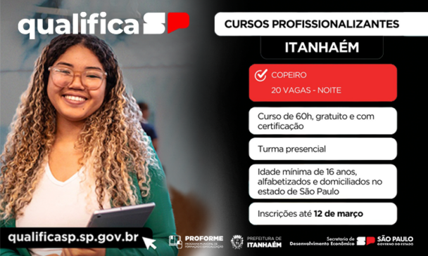 Os cursos disponíveis são no formato presencial, com carga horário de 60 horas, e acontecem a partir de 19 de março, das 18 às 22 horas