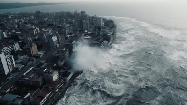 Um tsunami é causado por um grande e repentino deslocamento do oceano, geralmente grandes terremotos no fundo dos mares