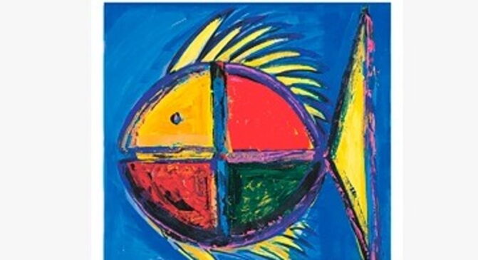 O quadro que ficou conhecido como o "Peixinho" foi pintado pela artista Leslie Amaral em setembro do ano 2000