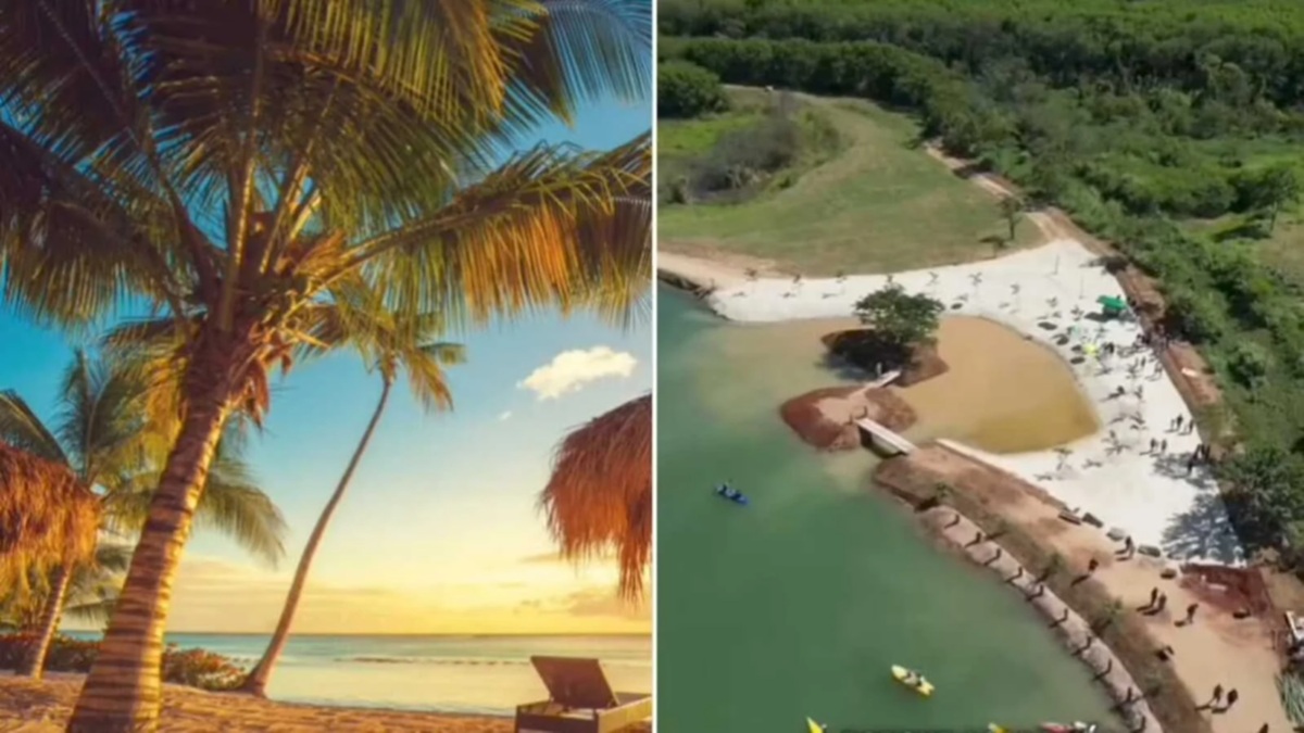Praia artificial fica dentro do parque Porto das Águas