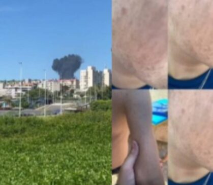 Uma fumaça preta cobriu a cidade e ficou pairando sobre a praia