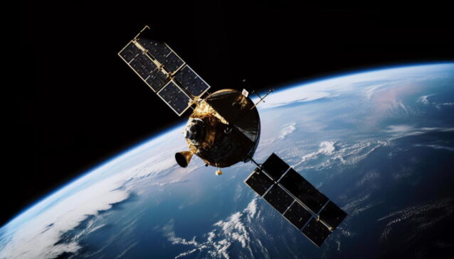 Foto ilustrativa de um satélite na órbita da Terra