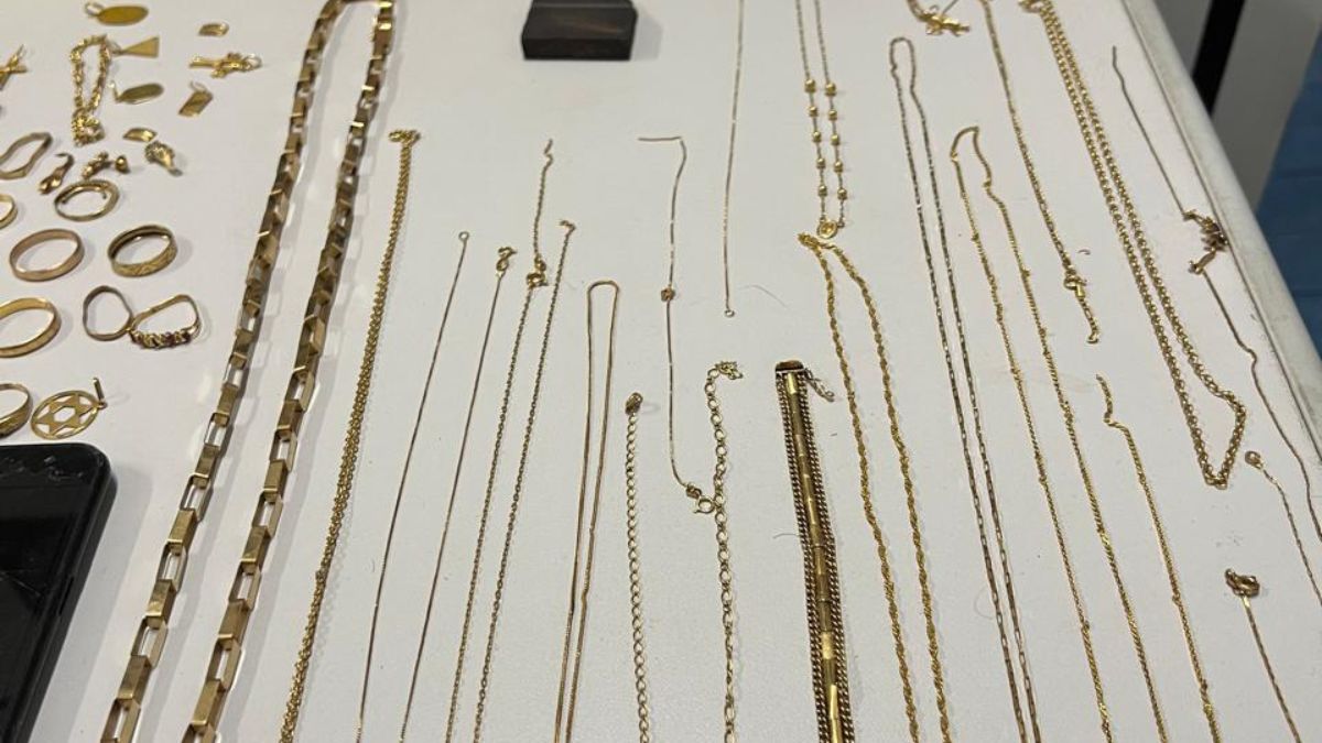 Dezenove correntes de ouro e dez pingentes. Crédito: Polícia Civil/SP