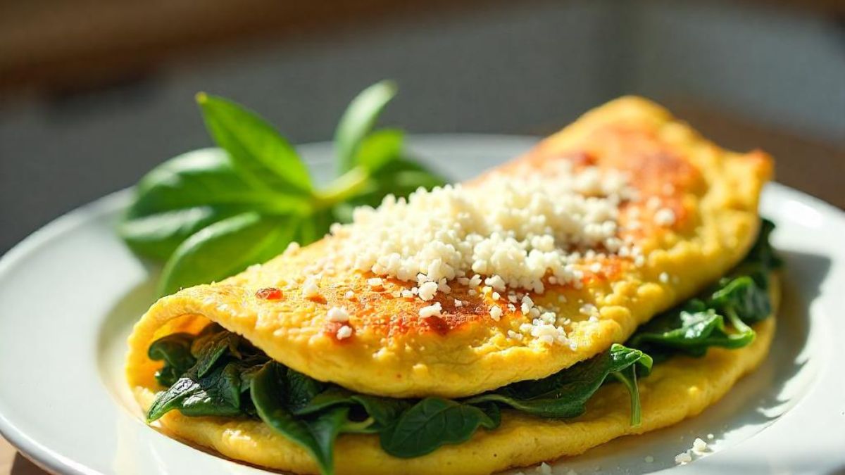 Com cerca de 289 calorias por porção, essa omelete é uma opção leve e nutritiva.