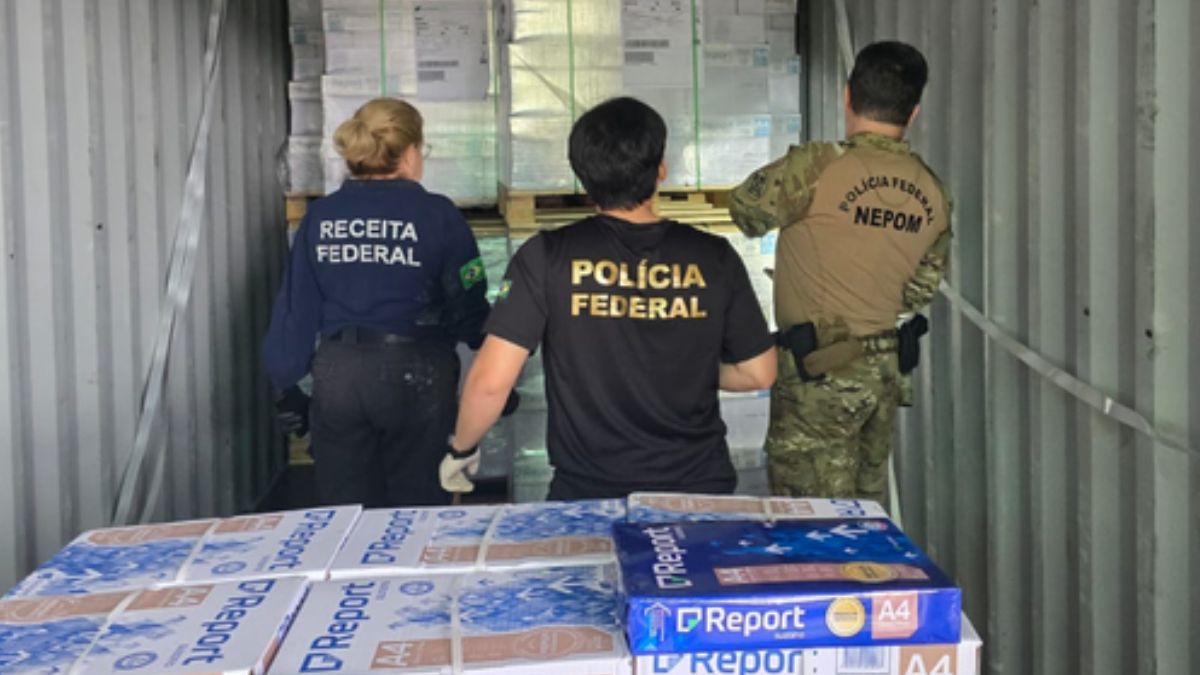 Os tabletes de cocaína estavam escondidos em uma carga de papel