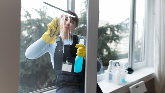 Quando as janelas estiverem muito sujas, lave primeiro com água e um limpador multiuso,
