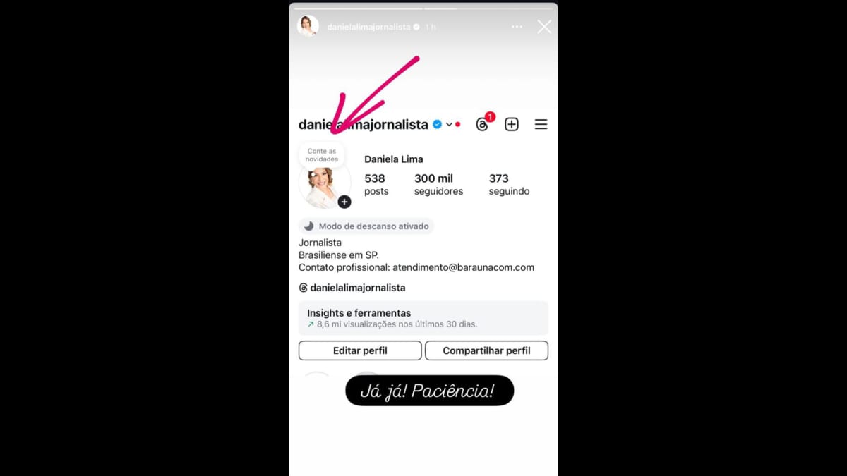 "Já já! Paciência!", escreveu ela "respondendo" à pergunta da função "Notas" do Instagram / Reprodução/Instagram
