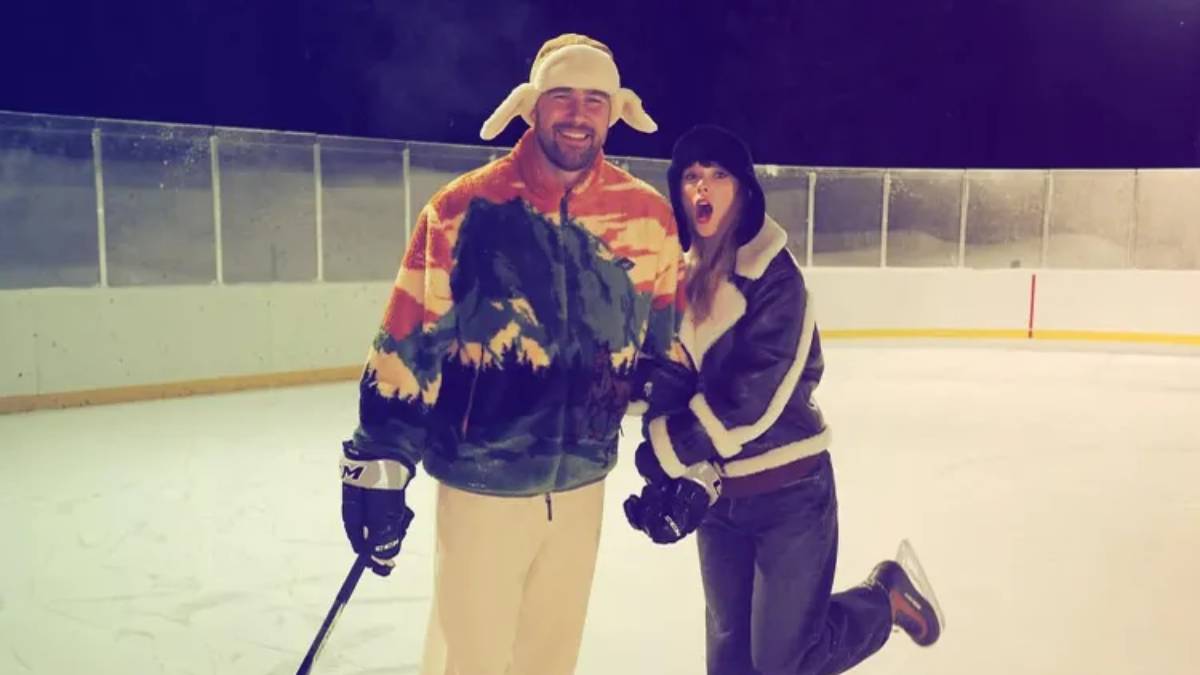 Travis Kelce e Taylor Swift em publicação no Instagram do jogador