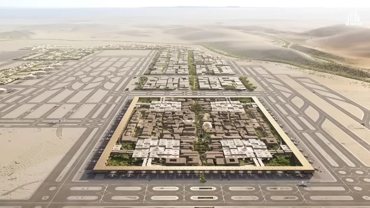 Esse conceito se aplica ao Aeroporto Internacional Rei Salman, que não será apenas um aeroporto, mas sim parte de uma nova abordagem urbana