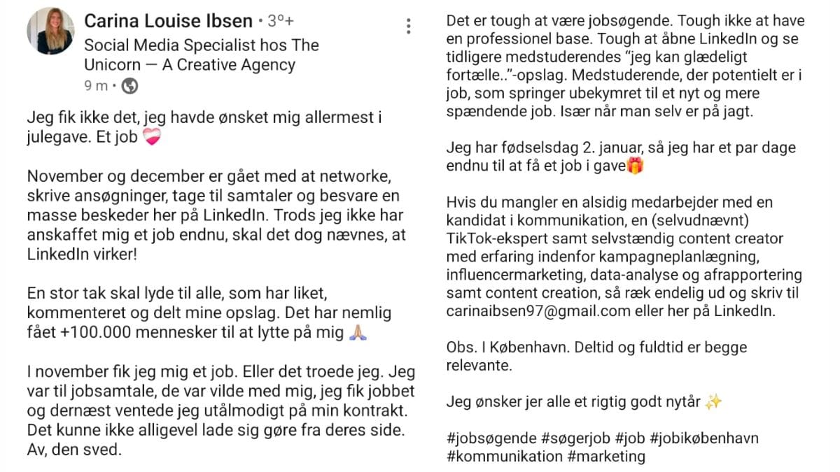 A publicação que viralizou no LinkedIn trouxe quase 500 mil impressões e dezenas de convites para entrevistas de emprego/ Reprodução LinkedIn