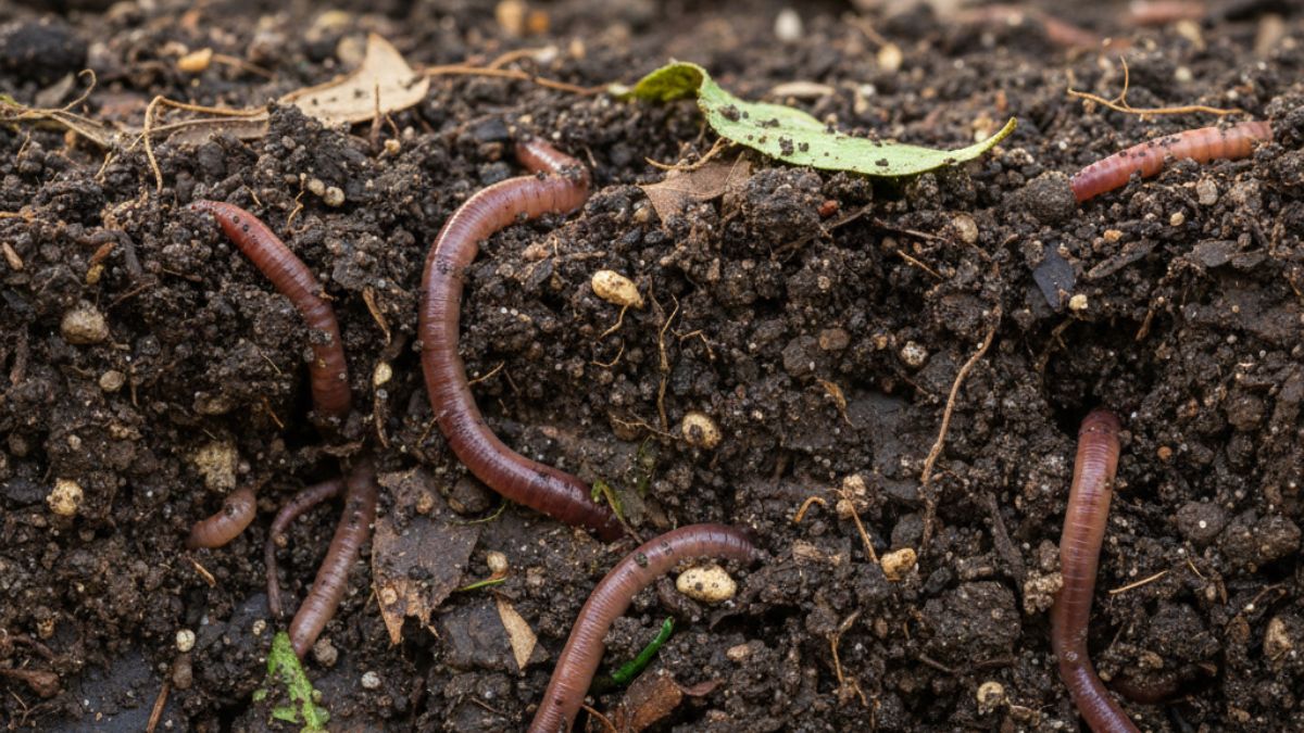 Além de nutrir, o café atrai minhocas, fundamentais para oxigenar e arejar o solo do jardim/ Gerada po IA/Gamini