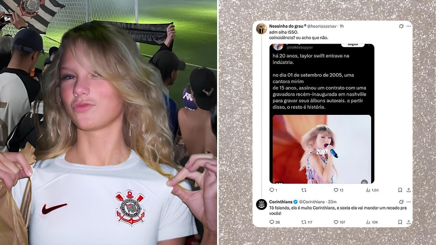 Perfil oficial do Corinthians comenta sobre a "União Tayrinthians" e o jogo de sexta-feira/ Reprodução @updateswiftbr no X (antigo Twitter)