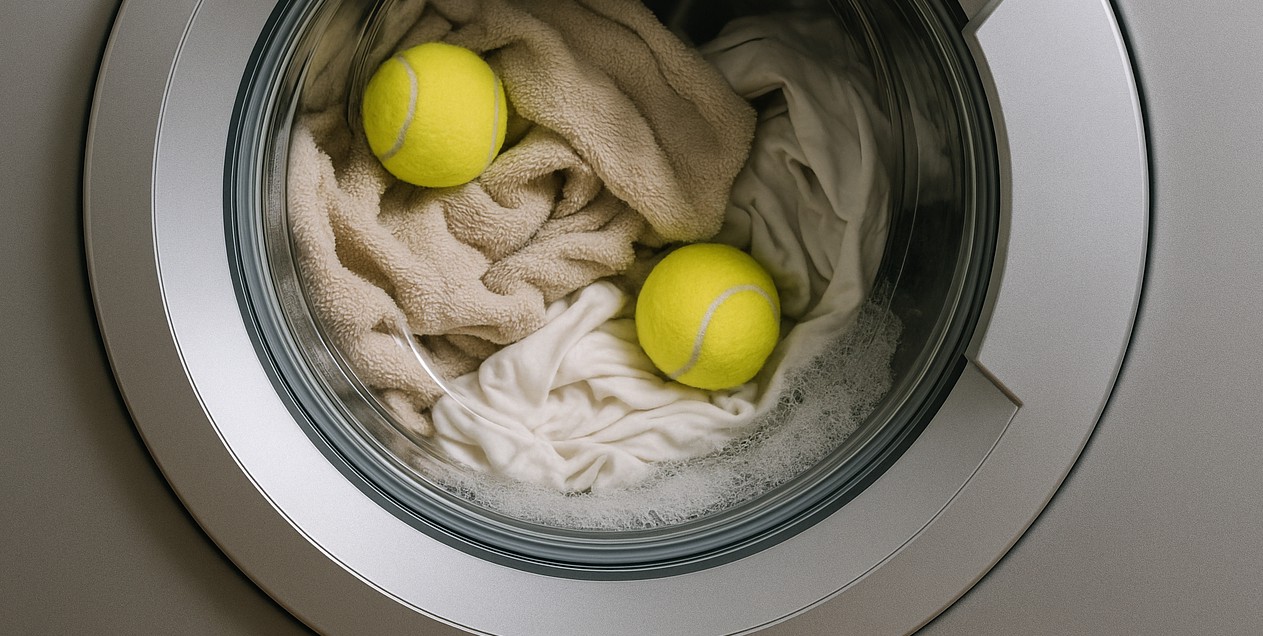 Colocar bolas de tênis dentro da máquina ajuda na lavagem e maciez das roupas