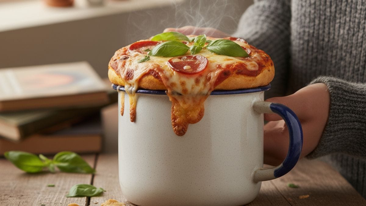 Pizza de caneca fácil que resolve a fome da noite/ Gerado por IA/Gemini