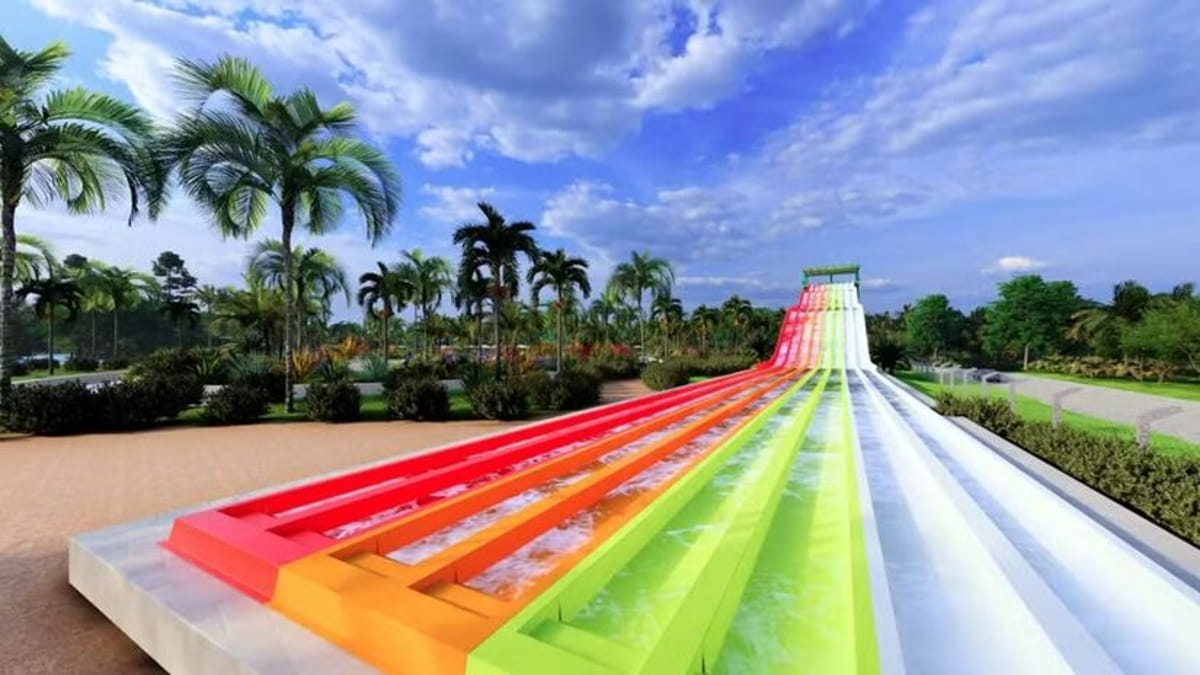 Colorido e com um conceito visual pensado para fotos e vídeos nas redes sociais, o novo brinquedo terá oito pistas lado a lado, permitindo corridas entre amigos e familiares