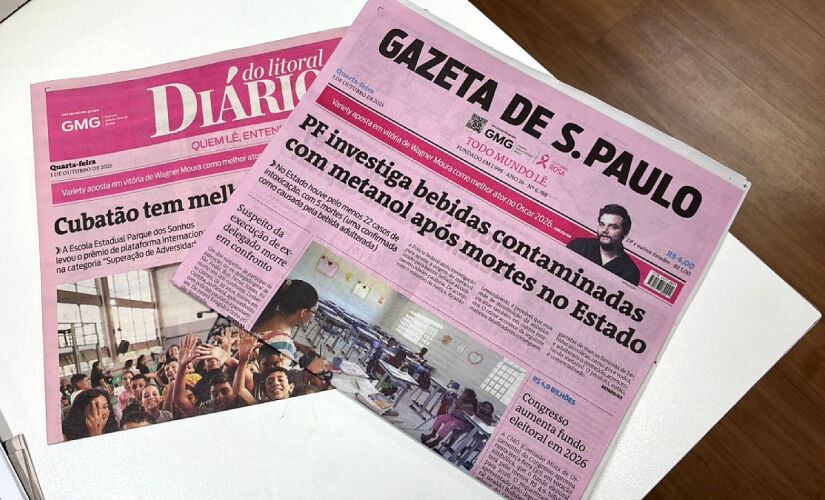 Jornais Gazeta e Diário do Litoral, que integram o Gazeta Media Group (GMG), estamparam nesta quarta-feira (1/10) capas cor-de-rosa em apoio às ações de saúde do Outubro Rosa, promovidas pelo governo estadual