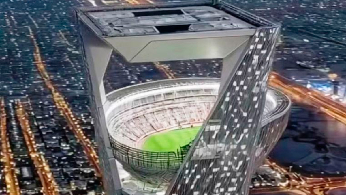 A Arábia Saudita anunciou planos para a construção de um estádio futurista que ficará suspenso a 350 metros de altura