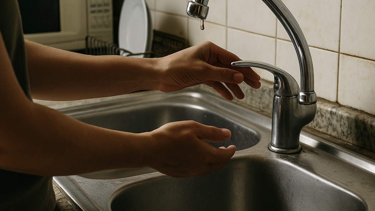 Morador abre a torneira e caem apenas gotas de água