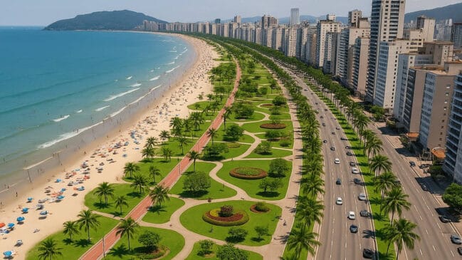 A orla da Praia de Santos e seus encantos vistos de cima