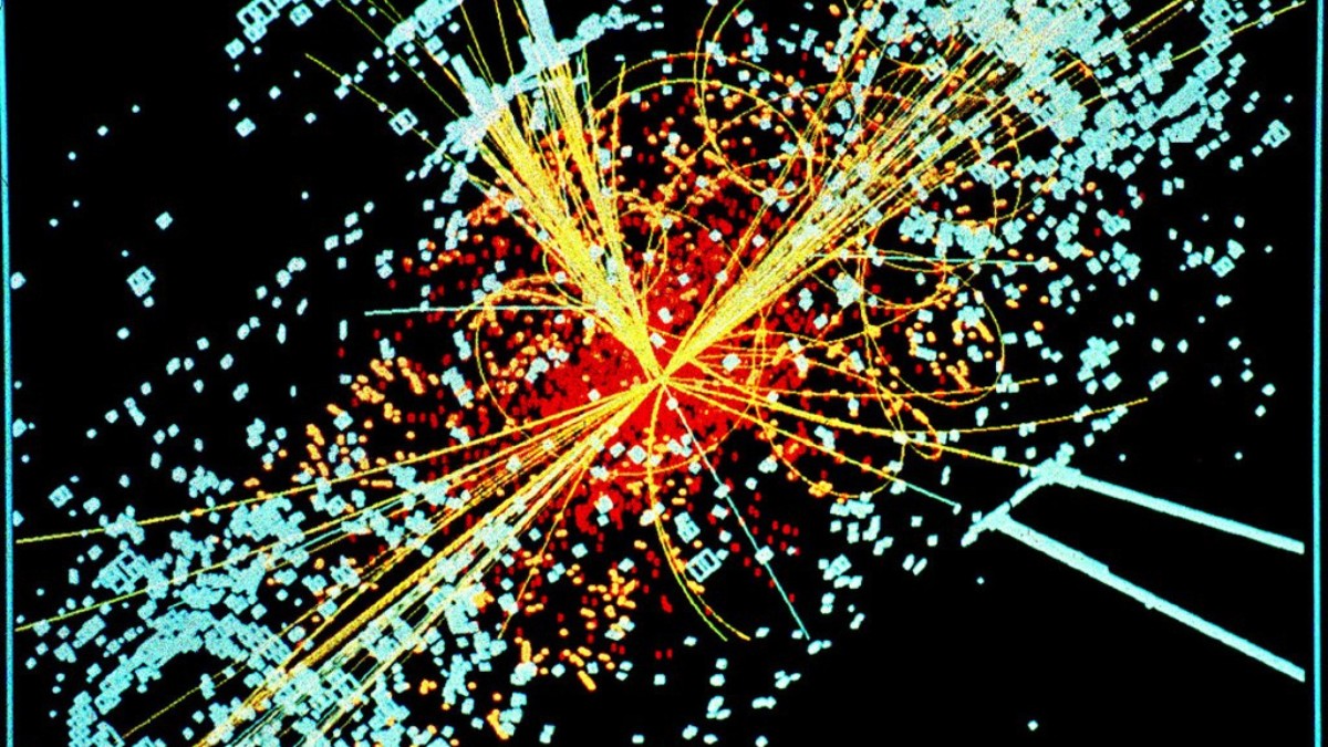 Simulação no detector CMS mostra colisão de partículas em que um micro buraco negro pode ter sido formado / Lucas Taylor/CERN