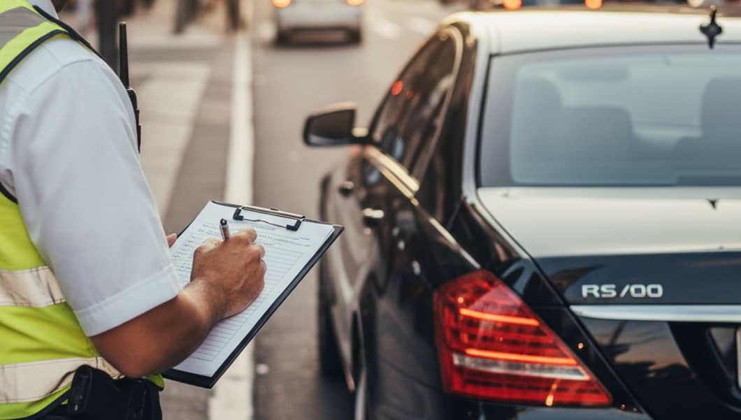 Agente de trânsito multa motorista estacionado