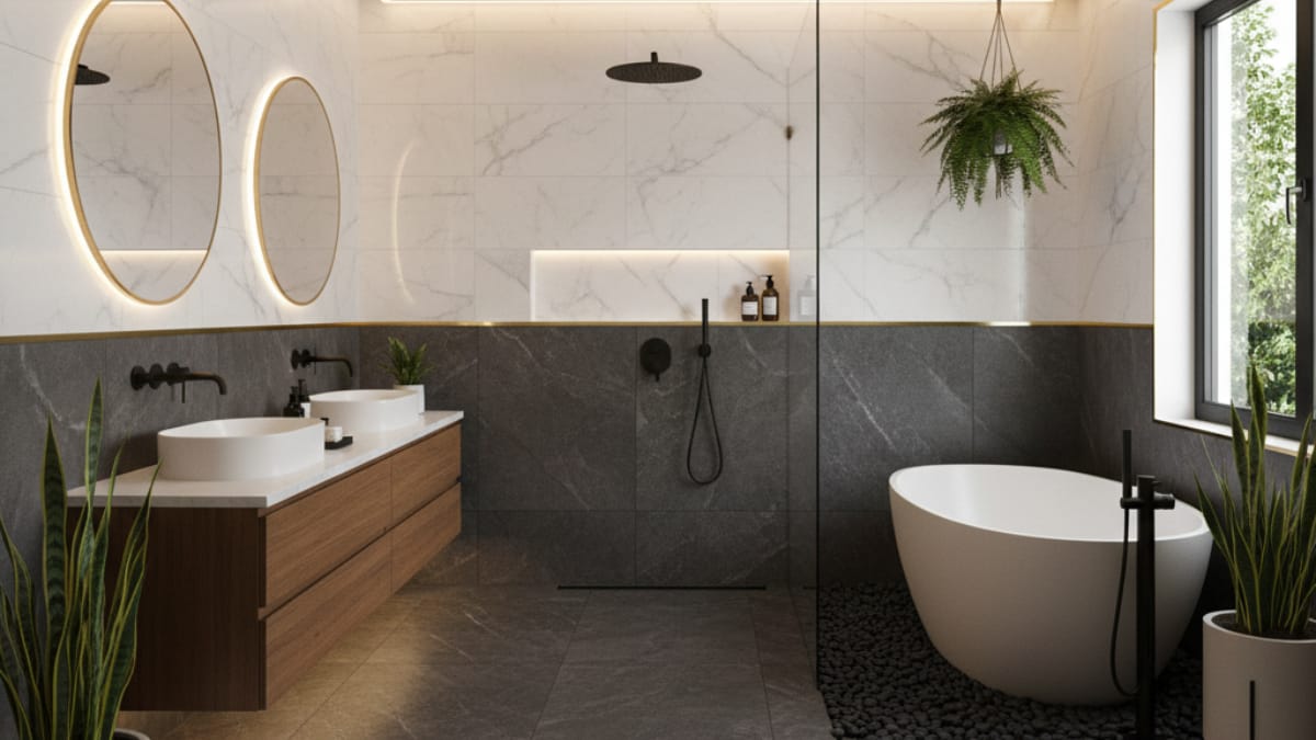 Em 2026, os chuveiros abertos prometem assumir de vez o protagonismo nos projetos de banheiro, unindo design, conforto e respeito à natureza/Imagem gerada por IA