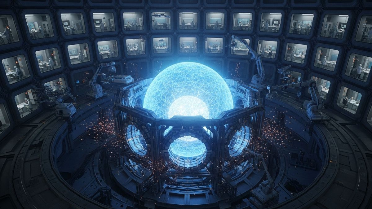 Dentro do reator, o deutério é transformado em plasma, um estado superquente formado por núcleos e elétrons