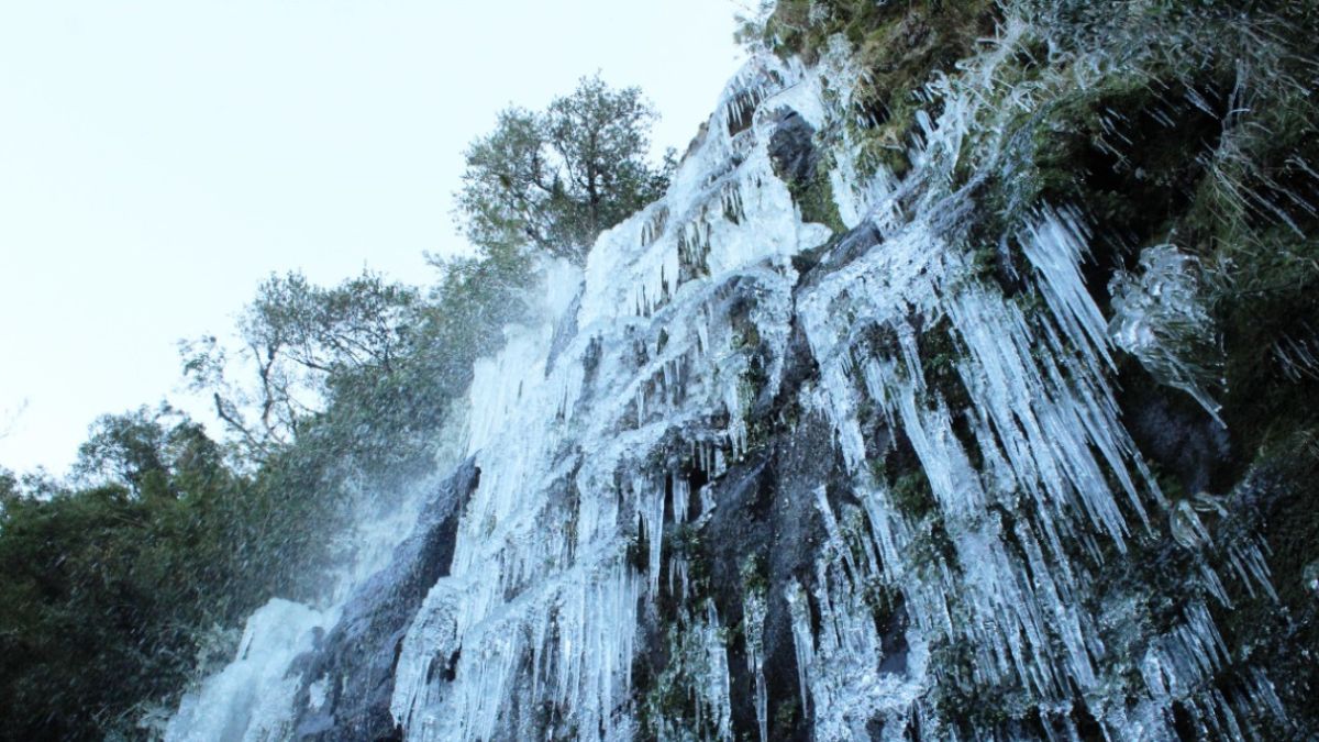 Cachoeira congelada em Urupema revela a força do frio extremo na Serra Catarinense /Prefeitura de Urupema