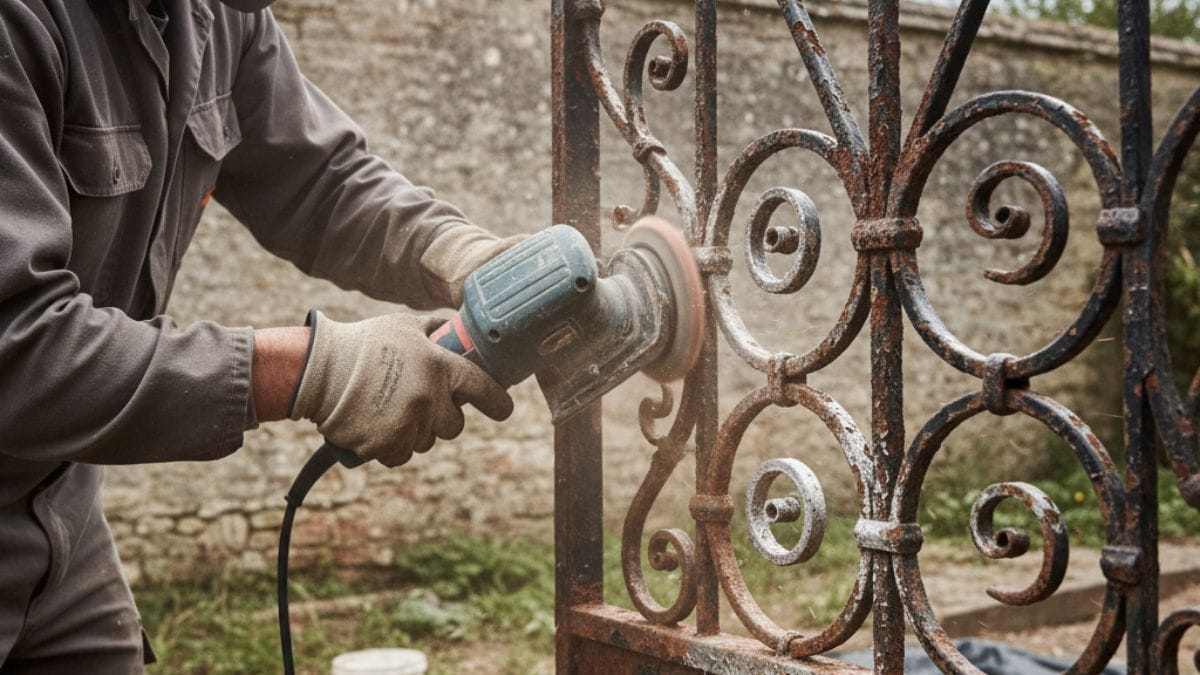 O primeiro passo é lixar, para eliminar completamente a oxidação antes da aplicação do fundo preparador/ Gerado por IA/Gemini