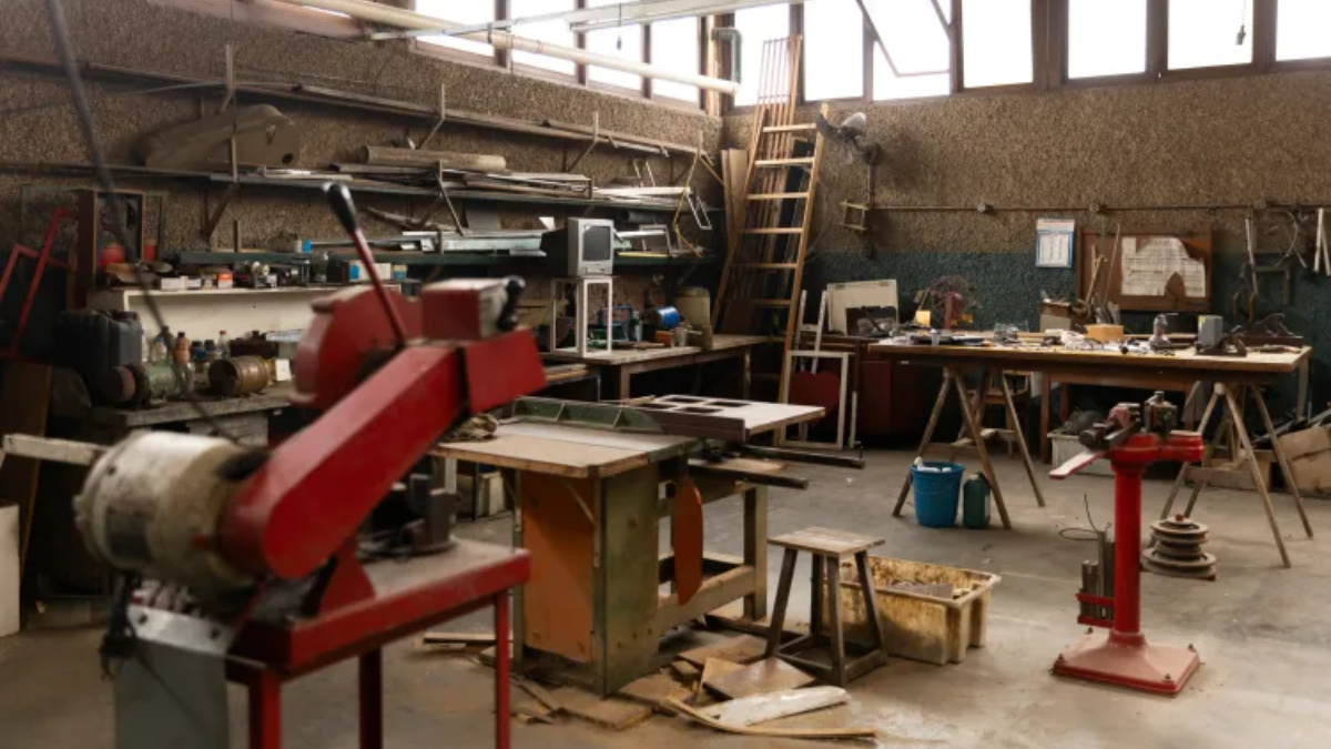 Oficina recriada pela equipe de direção de arte para representar os programas de trabalho dentro da penitenciária. O ambiente foi inspirado nas oficinas reais do presídio/ Divulgação/Prime Video