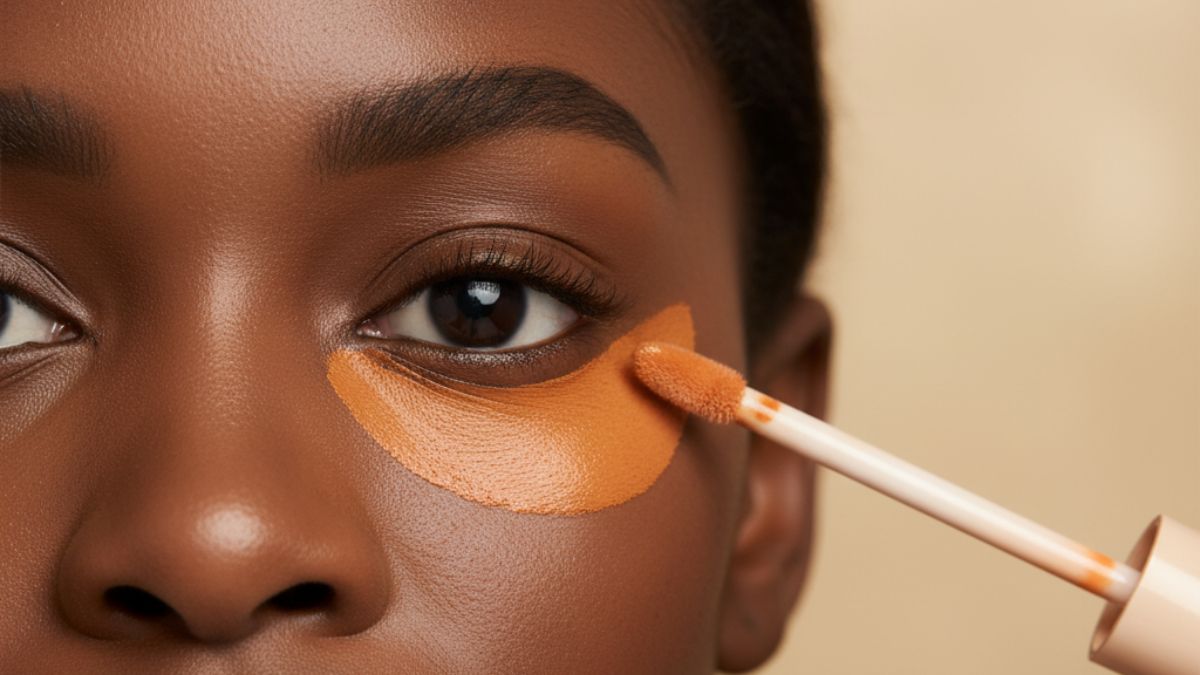 O corretivo laranja ou pêssego é útil para neutralizar tons azulados e arroxeados, como olheiras escuras, manchas na pele e veias azuladas/ Gerado por IA/Gemini