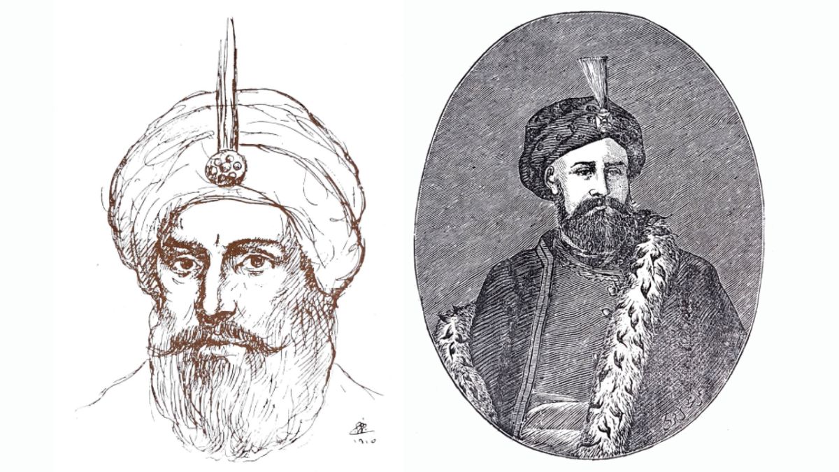 Figuras centrais do Califado Abássida, Harun Al-Rashid e Al-Mamun, responsáveis pelo florescimento da Casa da Sabedoria e pelo incentivo à tradução de obras clássicas/ Domínio público