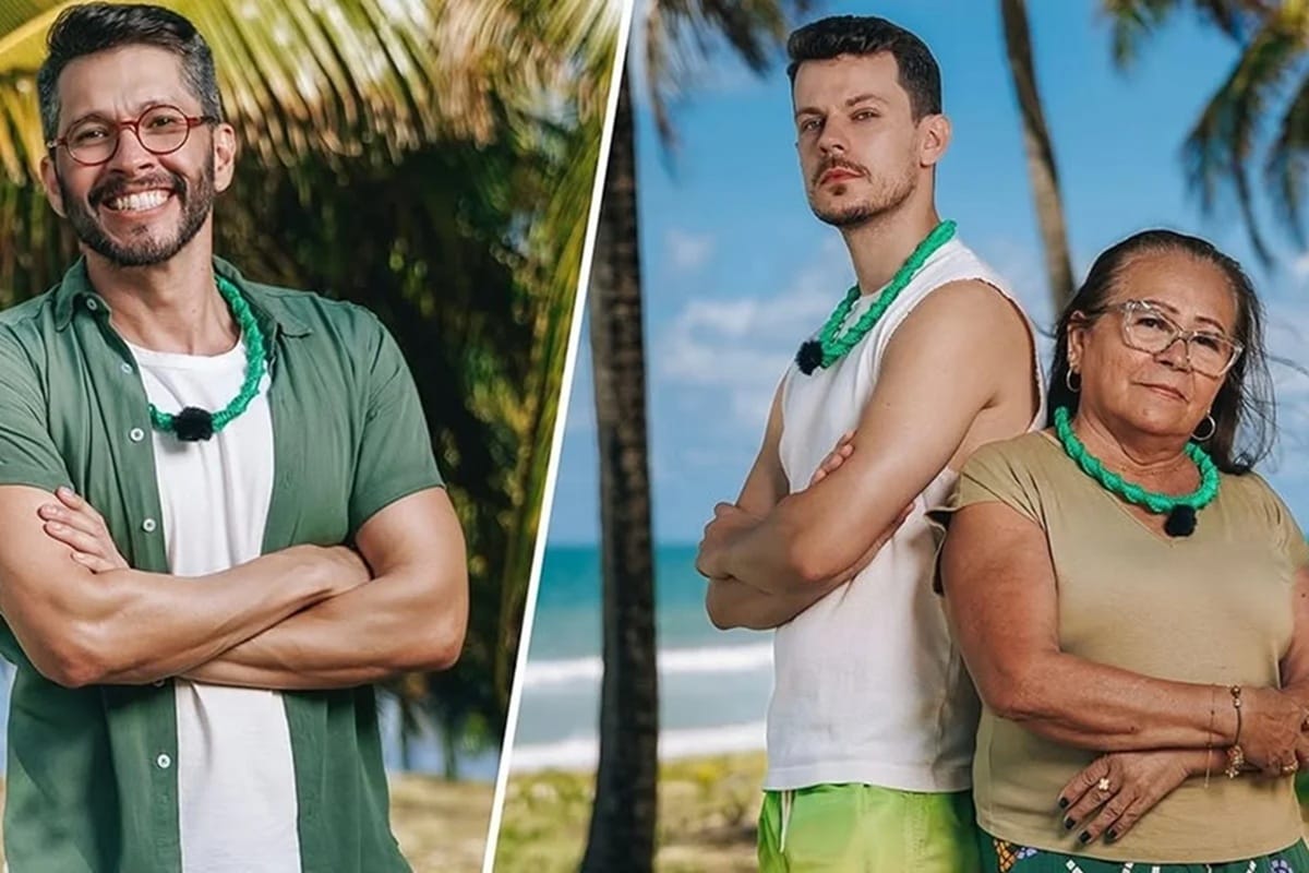 Família Misquita Leonardo, Juliano e a matriarca Lina formam o time verde, com amor, limites e conflitos (Divulgação)
