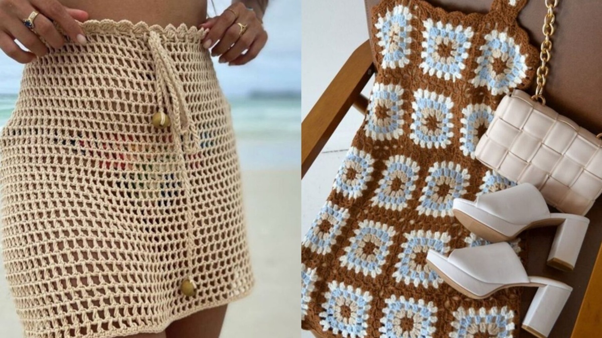 Combine o crochê com jeans ou peças neutras para equilibrar textura e cor. Ideal para o pós-praia ou um almoço ao ar livre (Reprodução/Pinterest)