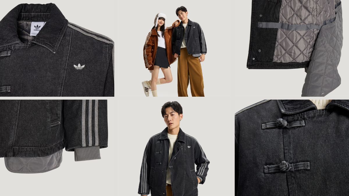 NEW YEAR PAD JACKET - Versão acolchoada da coleção combina referências da dinastia Tang com funcionalidade moderna, mantendo os botões pankou e o design icônico das três listras. Preço: R$ 1.498,48/ Divulgação Adidas