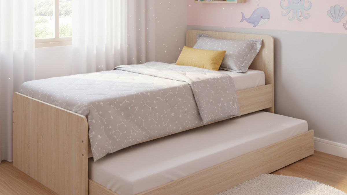 A bicama, um clássico brasileiro, traz uma cama auxiliar escondida sob a principal, ideal para visitas e quartos compartilhados/ Gerado por IA/Gemini