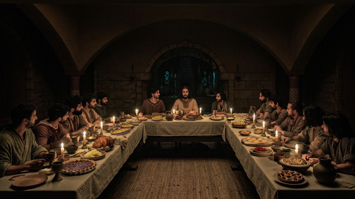 Representação da última ceia em The Chosen, um dos momentos mais emblemáticos retratados/ Reprodução Facebook/The Chosen