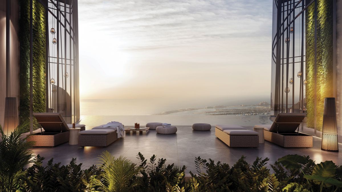 O terraço localizado no recorte estrutural do prédio, conhecido como 'olho da agulha', permite contemplar o pôr do sol a mais de 300 metros de altura/ Reprodução Ciel Dubai Marina