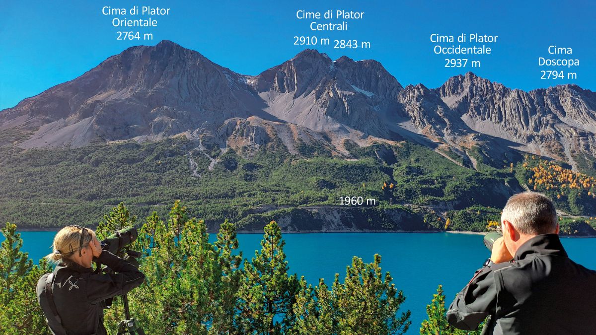 Vista panorâmica do conjunto das Cime di Plator e Doscopa, onde os afloramentos com pegadas se distribuem ao longo de vários quilômetros, em altitudes que chegam a quase 3 mil metros/ Elio Della Ferrera/Arquivo PaleoStelvio