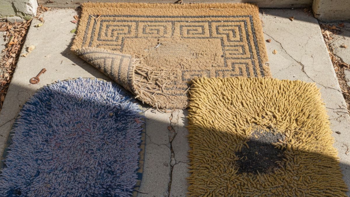 Capachos e tapetes desgastados, sobretudo na entrada da casa, por simbolizarem a forma como o novo é recebido/ Gerado por IA/Gemini