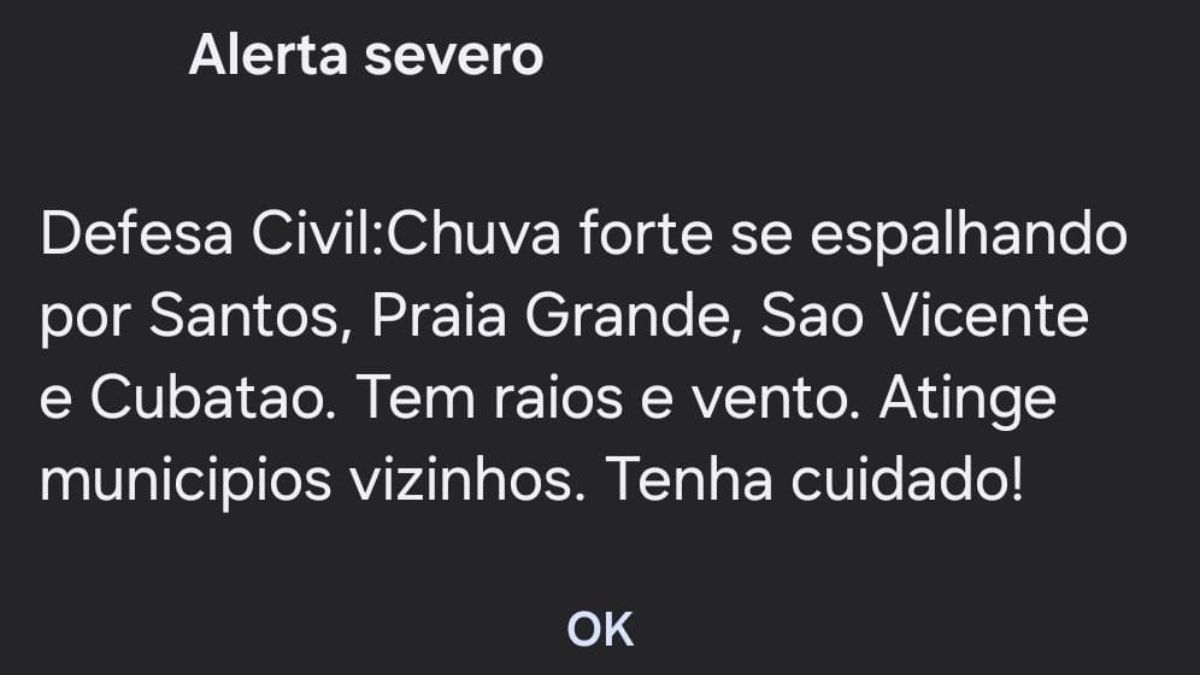 Alerta da Defesa Civil foi emitido nesta terça-feira